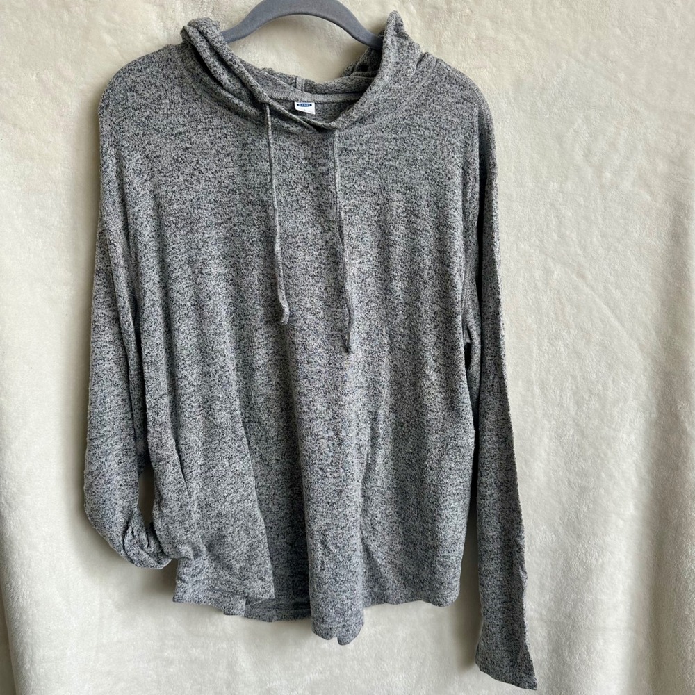 Old Navy Gray Heather Knit Pullover‎ Hoodie Cowl Neck Thumbhole Sweater L